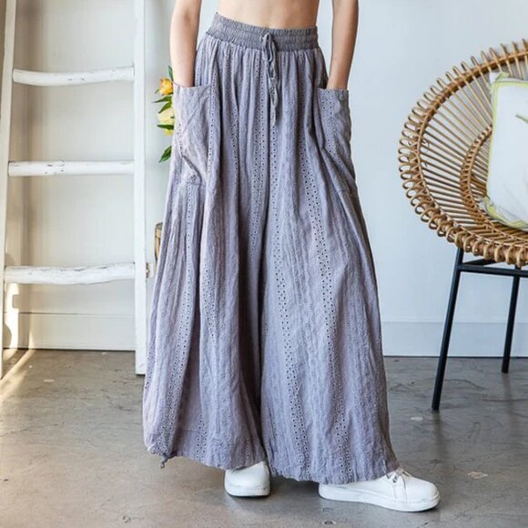 043 Oli & Hali Mineral Washed Wide Leg Lavendar Eyelet Knit Pants NEW Size XL - Picture 5 of 9